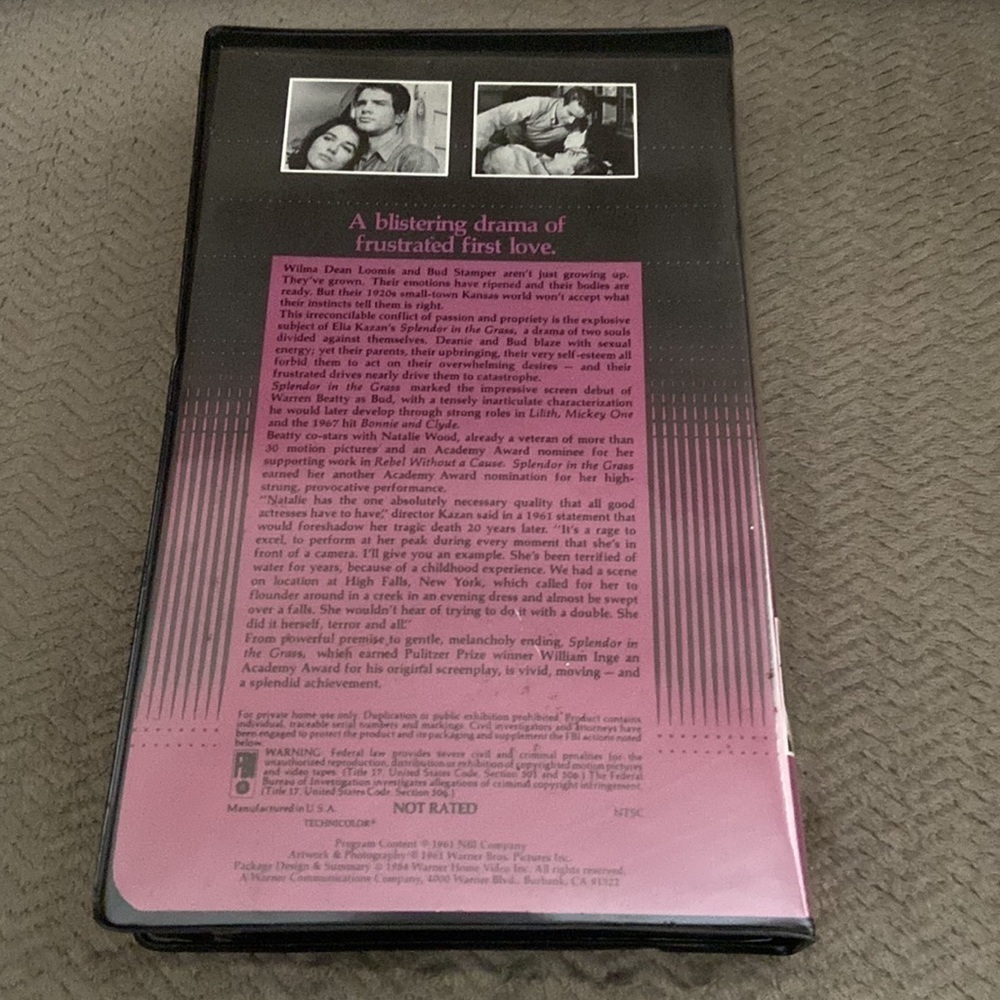 VHS Splender in the Grass VHS Tape in Clam Shell Case. Starring Natalie Wood - Picture 2 of 5